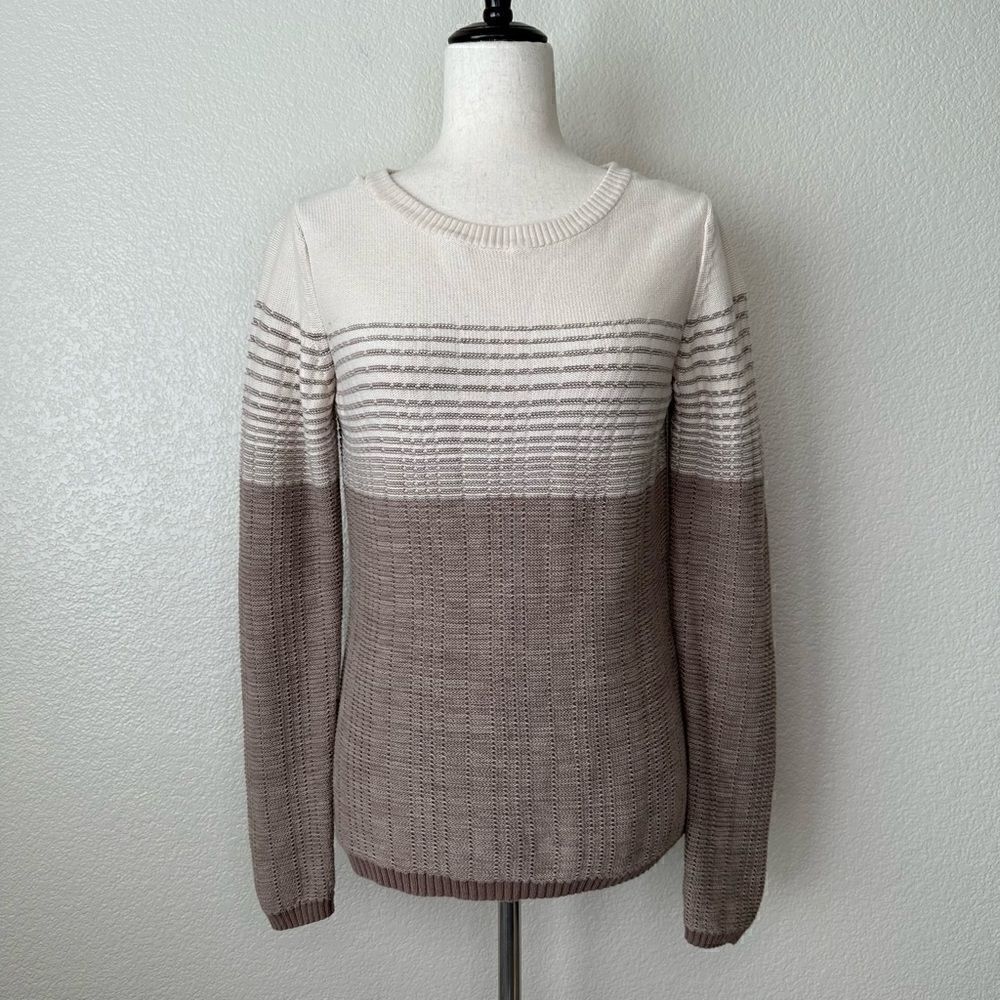 Prana Two Tone Knit Striped Crew Neck Women’s Sweater